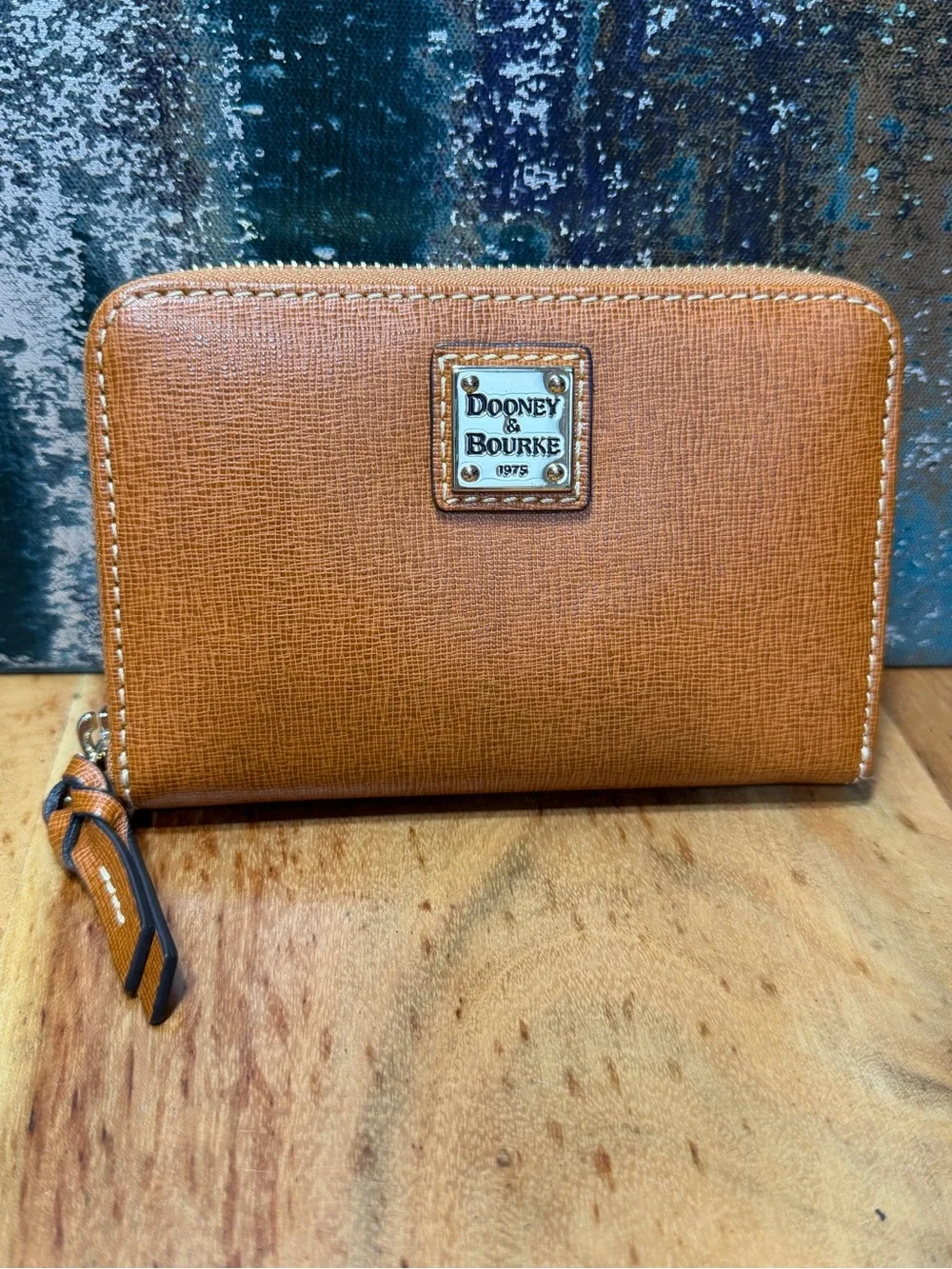 Dooney & Bourke Classic Saffiano Leather Zip Wristlet Wallet Warm Gingerbread